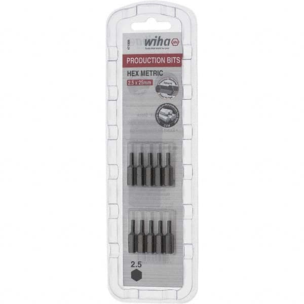 Wiha - 2.5mm Hex Screwdriver Bit - 1/4" Drive, 1" OAL - Benchmark Tooling