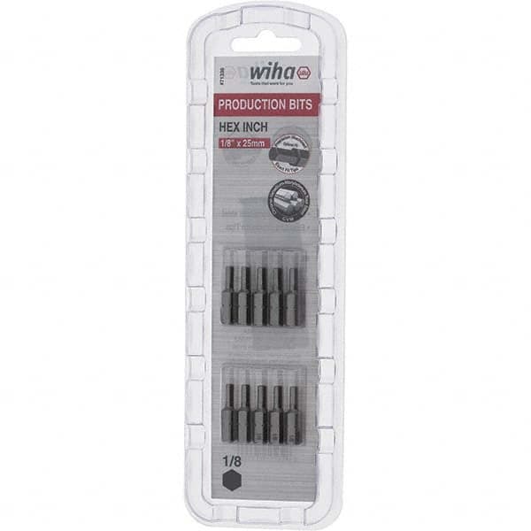 Wiha - 1/8" Hex Screwdriver Bit - 1/4" Drive, 1" OAL - Benchmark Tooling