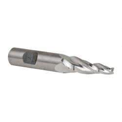 Made in USA - 7° Taper Angle per Side, 3/16" Small End Diam, 1-1/4" LOC, High Speed Steel 3 Flute Tapered Square End Mill - 3-1/8" OAL, 1/2" Shank Diam, Spiral Flute - Benchmark Tooling