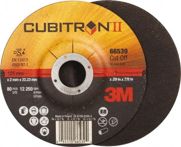 3M - 36 Grit, 5" Wheel Diam, 7/8" Arbor Hole, Type 27 Depressed Center Wheel - Ceramic, Resinoid Bond, S Hardness, 12,250 Max RPM - Benchmark Tooling