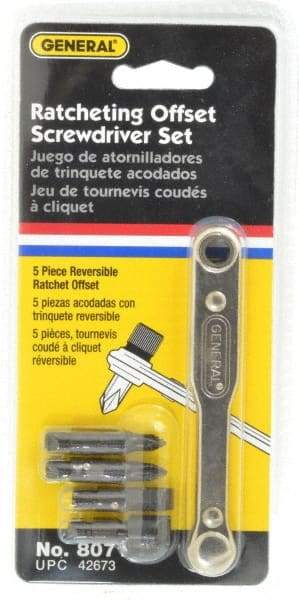 General - 5 Piece Ratcheting Offset Slotted & Phillips Screwdriver Set - 3-7/8" OAL - Benchmark Tooling