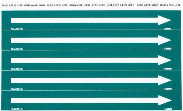 NMC - Pipe Marker with No Legend and Arrow Graphic - 3/4 to 1-1/4" Pipe Outside Diam, White on Green - Benchmark Tooling