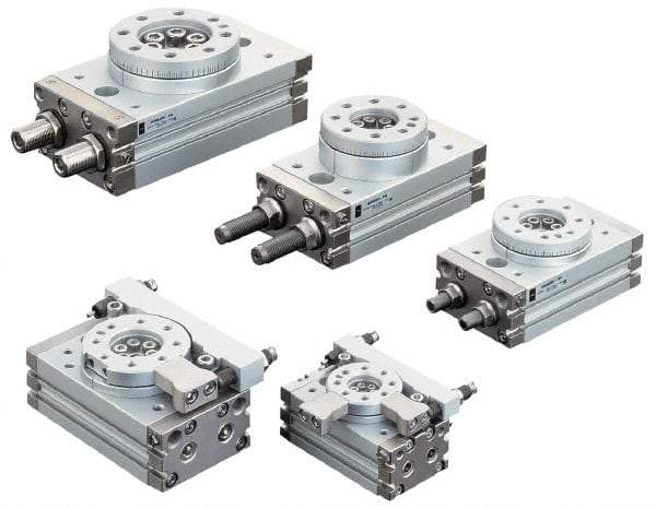 SMC PNEUMATICS - 45mm Table Diam x 15mm Piston Diam Rotary Actuator Table - 14 to 145 psi, 17.53 LBF Radial Load, 16.64 LBS Thrust Load Up, 17.53 LBS Thrust Load Down, M5x0.8 Port, 92mm Long x 50mm Wide x 34mm High - Benchmark Tooling