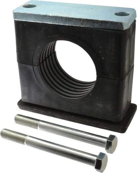 HYDAC - 8.86" Wide x 7.87" High x 3.15" Deep, Polypropylene Heavy Duty Vibration-Control Clamp - Carbon Steel Plate, For 4" Pipe, Mount with Weld Plate, Top Plate, Plastic Clamp Pair, Bolts - Benchmark Tooling