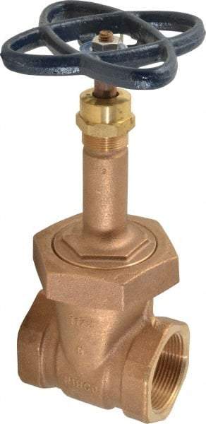 NIBCO - 1-1/2" Pipe, Class 150, Threaded Bronze Solid Wedge Rising Stem Gate Valve - 300 WOG, 150 WSP, Bolted Bonnet - Benchmark Tooling