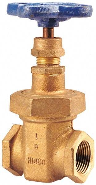 NIBCO - 1-1/4" Pipe, Class 150, Threaded Bronze Solid Wedge Stem Gate Valve - 300 WOG, 150 WSP, Union Bonnet - Benchmark Tooling