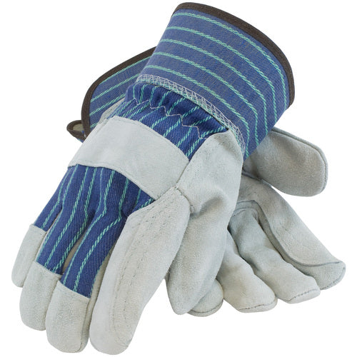 82-7763/XL Split Leather Palm - Silver Series - A/B Select Shoulder - Dbl Palm - Bl./Green - Rubberized SC - Exact Industrial Supply