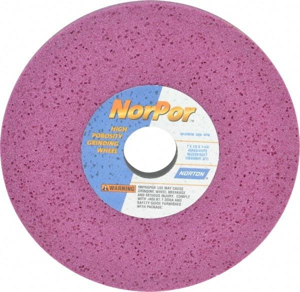 Norton - 7" Diam x 1-1/4" Hole x 1/2" Thick, H Hardness, 60 Grit Surface Grinding Wheel - Aluminum Oxide, Type 1, Medium Grade, 3,600 Max RPM, Vitrified Bond, No Recess - Benchmark Tooling