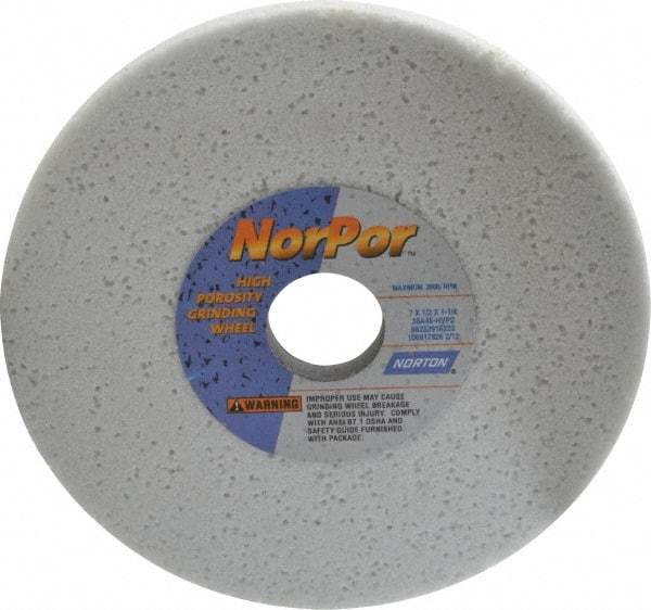 Norton - 7" Diam x 1-1/4" Hole x 1/2" Thick, H Hardness, 46 Grit Surface Grinding Wheel - Aluminum Oxide, Type 1, Coarse Grade, 3,600 Max RPM, Vitrified Bond, No Recess - Benchmark Tooling