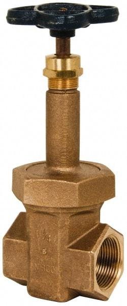 NIBCO - 1-1/4" Pipe, Class 300, Threaded Bronze Alloy Solid Wedge Rising Stem Gate Valve - 600 WOG, 300 WSP, Union Bonnet - Benchmark Tooling