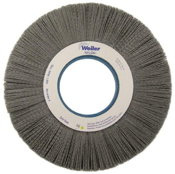 Weiler - 10" OD, 2" Arbor Hole, Crimped Nylon Wheel Brush - 1" Face Width, 3" Trim Length, 0.04" Filament Diam, 3,600 RPM - Benchmark Tooling