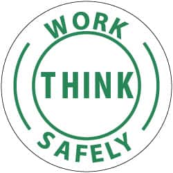 NMC - Work Think Safely, Hard Hat Label - Green on White, 2" Thick, For Accident Prevention - Benchmark Tooling