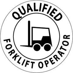 NMC - Qualified Forklift Operator, Hard Hat Label - Black on White, 2" Thick, For Certified Operator - Benchmark Tooling