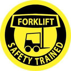NMC - Forklift Safety Trained, Hard Hat Label - Black on Yellow, 2" Thick, For Accident Prevention - Benchmark Tooling