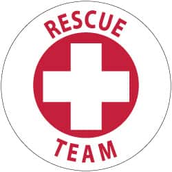 NMC - Rescue Team, Hard Hat Label - Red on White, 2" Thick, For Accident Prevention - Benchmark Tooling
