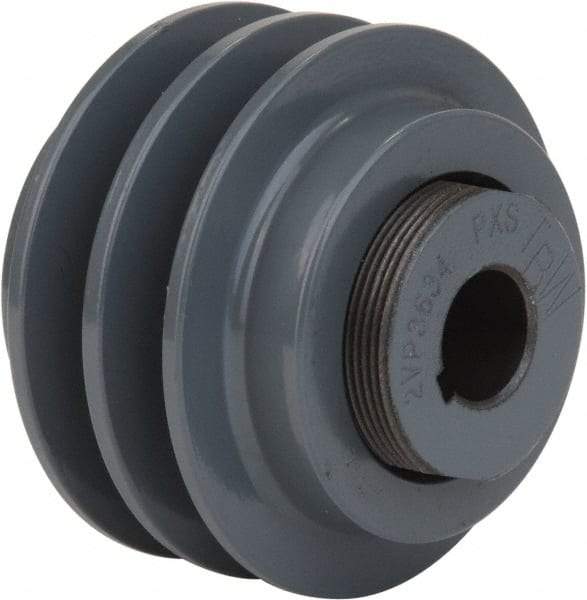TB Wood's - 1-1/8" Inside Diam x 6.55" Outside Diam, 2 Groove, Variable Pitched Type 2 Sheave - Belt Sections 3L, 4L, A, 5L, B & 5V, 3" Sheave Thickness, 1-3/16" Side Groove Thickness 1-5/8 to 2-1/8" Face Width - Benchmark Tooling
