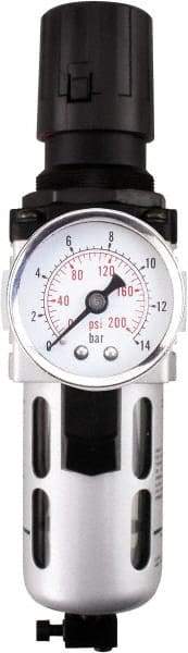 PRO-SOURCE - 1" NPT Port Heavy Duty 1 Piece Filter/Regulator FRL Unit - Polycarbonate Bowl, 193 SCFM, 145 Max psi, 14.6" High, Manual Drain - Benchmark Tooling