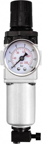 PRO-SOURCE - 3/8" NPT Port Intermediate 1 Piece Filter/Regulator FRL Unit - Aluminum Bowl, 77 SCFM, 215 Max psi, 10.43" High, Manual Drain - Benchmark Tooling