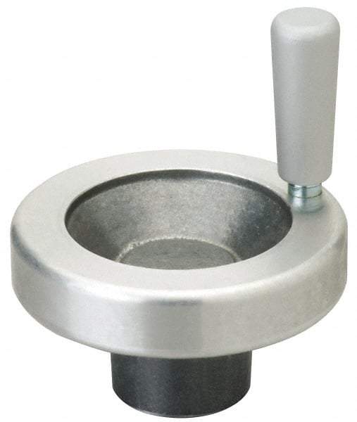 Jergens - 5" Diam, 1-1/2" Hub Diam, Grade #319, Aluminum Alloy, Angular Handwheel with Handle - 1-1/4" Hub Length, 11/16 Smaller to 2" Larger Diam - Benchmark Tooling