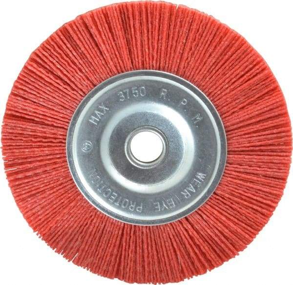 Value Collection - 6" OD, 5/8" Shank Diam, 5/8" Arbor Hole, Crimped Nylon Wheel Brush - 5/16" Face Width, 5/16" Trim Length, 3,750 RPM - Benchmark Tooling