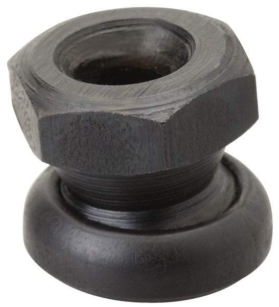 Jergens - 1/4-20, 9/16" Pad Diam, Uncoated Bottom, Steel Toggle Pad - 1/2" OAL, 1/2" Width Across Flats, Black Oxide Coated, Grade 4140, 6° Swivel Angle - Benchmark Tooling