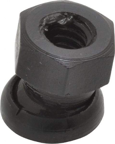 Jergens - 5/16-18, 5/8" Pad Diam, Uncoated Bottom, Steel Toggle Pad - 11/16" OAL, 9/16" Width Across Flats, Black Oxide Coated, Grade 4140, 6° Swivel Angle - Benchmark Tooling