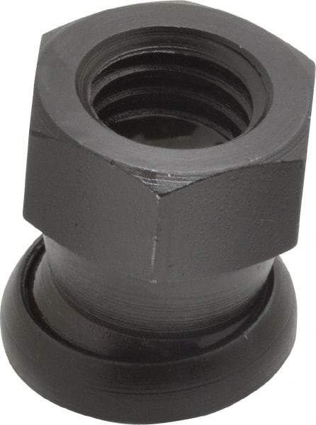 Jergens - 1/2-13, 13/16" Pad Diam, Uncoated Bottom, Steel Toggle Pad - 7/8" OAL, 3/4" Width Across Flats, Black Oxide Coated, Grade 4140, 6° Swivel Angle - Benchmark Tooling