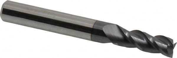 Accupro - 9/32", 3/4" LOC, 5/16" Shank Diam, 2-1/2" OAL, 3 Flute, Solid Carbide Square End Mill - Single End, AlTiN Finish, Spiral Flute, 40° Helix, Centercutting, Right Hand Cut, Right Hand Flute - Benchmark Tooling