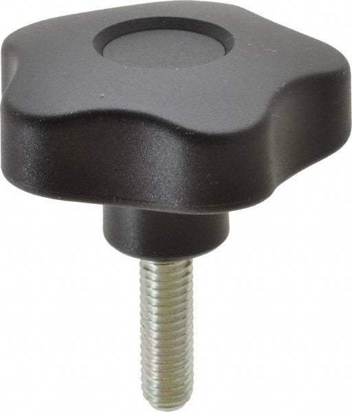 Elesa - 2.48" Head Diam, 5 Point Lobed Knob - 3/8-16 Stem, Thermoplastic, Black - Benchmark Tooling