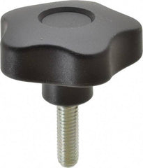Elesa - 2.48" Head Diam, 5 Point Lobed Knob - 3/8-16 Stem, Thermoplastic, Black - Benchmark Tooling