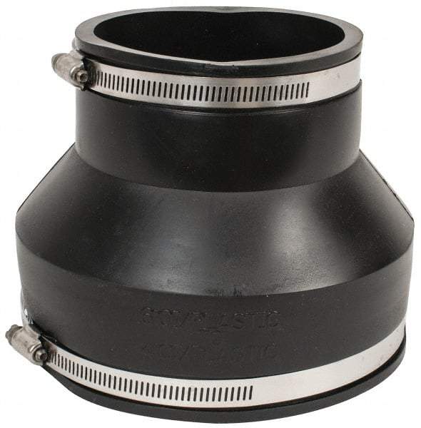 Made in USA - 6 x 4" PVC Flexible Pipe Coupling with Clamp - 6" Long, Pipe x Pipe, Stainless Steel Clamp - Benchmark Tooling