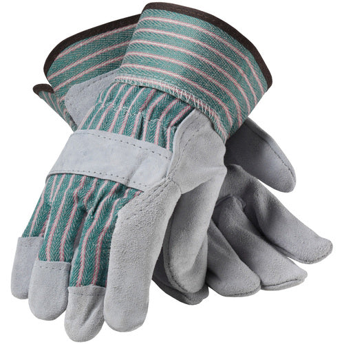 84-6532/L Split Leather Palm - Copper Series - B/C Shoulder - Green/Pink Striped - Rubberized SC - Exact Industrial Supply
