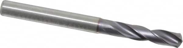 Kennametal - 5.4991mm 140° Spiral Flute Solid Carbide Screw Machine Drill Bit - Multilayer TiAlN Finish, Right Hand Cut, 28mm Flute Length, 66mm OAL, Standard Point, Straight Shank - Benchmark Tooling
