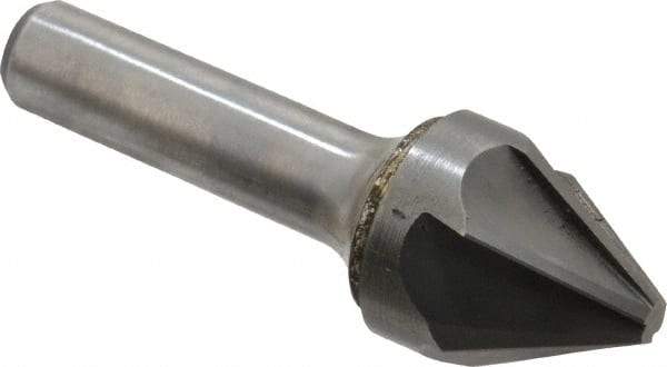 Hertel - 1" Head Diam, 1/2" Shank Diam, 6 Flute 60° Solid Carbide Countersink - Bright Finish, 3" OAL, Single End, Straight Shank, Right Hand Cut - Benchmark Tooling