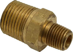 Parker - 1/2 x 1/4 Male Thread, Brass Industrial Pipe Hex Nipple - MNPTF, 1,000 psi - Benchmark Tooling