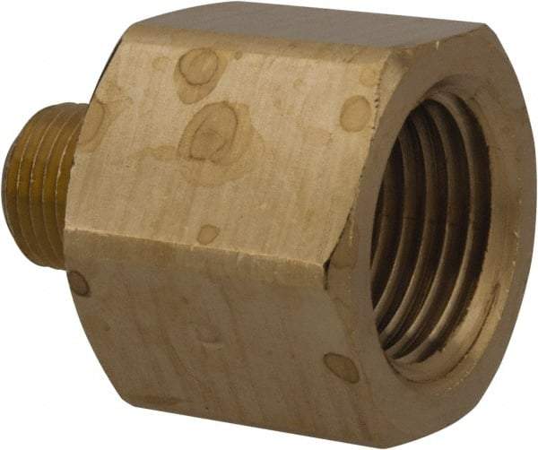 Parker - 1/8 Male Thread x 3/8 Female Thread, Brass Industrial Pipe Adapter - MNPTF x FNPTF, 1,000 psi - Benchmark Tooling