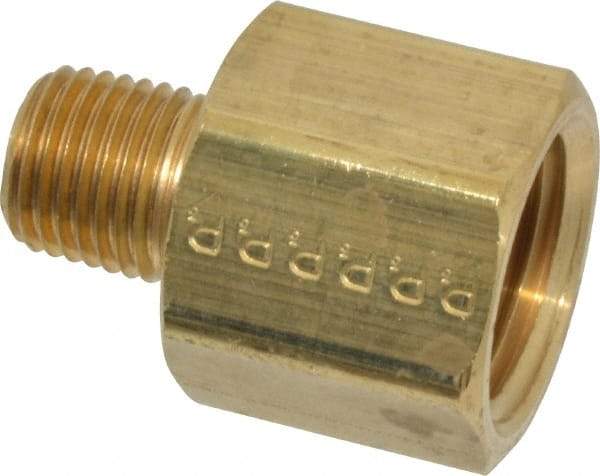 Parker - 1/4 Male Thread x 1/2 Female Thread, Brass Industrial Pipe Adapter - MNPTF x FNPTF, 1,000 psi - Benchmark Tooling