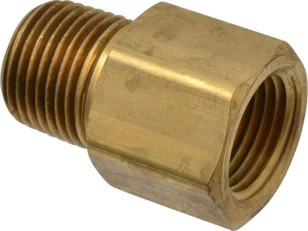Parker - 1/2 Male Thread x 1/2 Female Thread, Brass Industrial Pipe Adapter - MNPTF x FNPTF, 1,000 psi - Benchmark Tooling