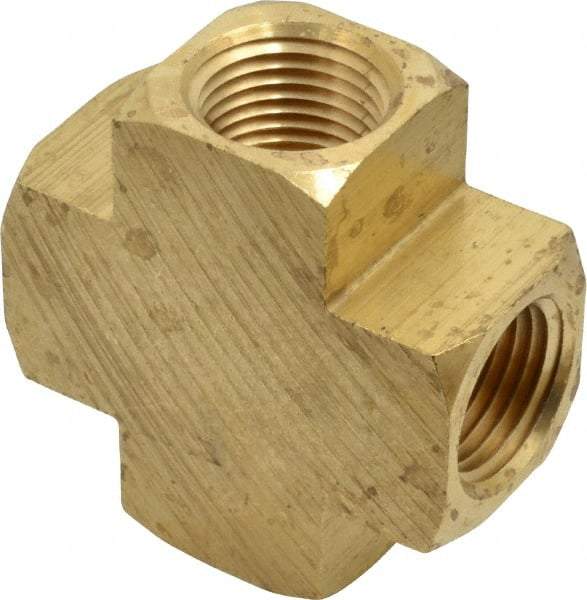 Parker - 1/2 Female Thread, Brass Industrial Pipe Female Cross - FNPTF, 1,000 psi - Benchmark Tooling