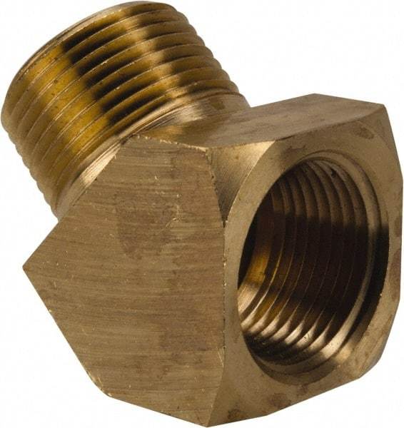 Parker - 3/4 Male Thread x 3/4 Female Thread, Brass Industrial Pipe 45° Street Elbow - MNPTF x FNPTF, 1,000 psi - Benchmark Tooling