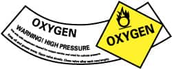 NMC - Hazardous Materials Label - Legend: Oxygen Warning! High Pressure, English, Yellow, Black & White, 5-1/4" Long x 2" High, Sign Muscle Finish - Benchmark Tooling