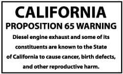 NMC - Hazardous Materials Label - Legend: California Proposition 65 - Warning - Diesel Engine Exhaust and Some of Its Constituents Are Known to the State of..., English, Black & White, 5" Long x 3" High, Sign Muscle Finish - Benchmark Tooling