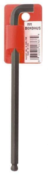 Bondhus - 10mm Hex, Short Arm, Ball End Hex Key - 7-49/64" OAL, Protanium High Torque Steel, Metric System of Measurement - Benchmark Tooling