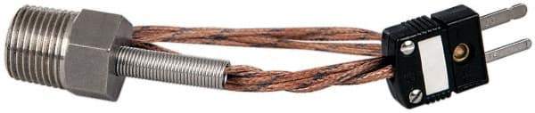Thermo Electric - 0 to 221°F, J Pipe Plug, Thermocouple Probe - 5 Ft. Cable Length, Mini Connector, 10 Sec Response Time - Benchmark Tooling