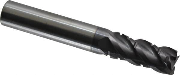 ProMax - 3/8" Diam, 7/8" LOC, 4 Flute Solid Carbide Roughing & Finishing Square End Mill - AlTiN Finish, 2-1/2" OAL, 3/8" Shank Diam, Weldon Shank, 40° Helix, Centercutting, Regular Length - Benchmark Tooling