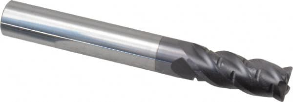 ProMax - 5/16" Diam, 3/4" LOC, 4 Flute Solid Carbide Roughing & Finishing Corner Radius End Mill - AlTiN Finish, 2-1/2" OAL, 5/16" Shank Diam, Straight Shank, 40° Helix, Centercutting, Regular Length - Benchmark Tooling