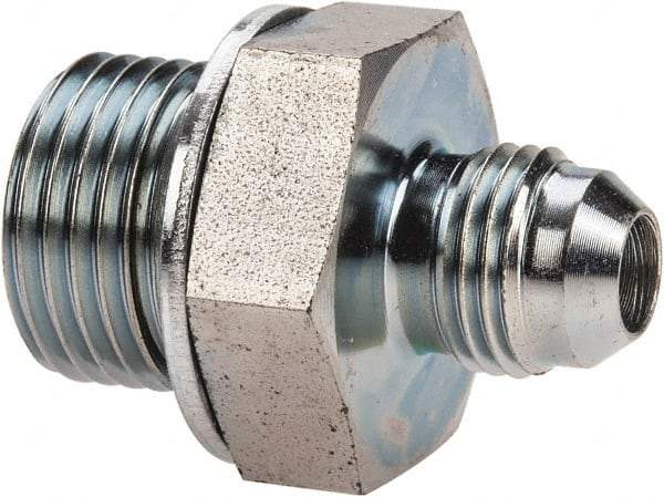 Voss - 9/16-18 x 1/2 Male Thread, Zinc Plated Carbon Steel Industrial Pipe Adapter - MJIC x MBSPP - Benchmark Tooling