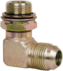 Voss - 7/8-14 x M22x1.5 Male Thread, Zinc Plated Carbon Steel Industrial Pipe 90° Elbow Adapter - MJIC x Male Metric - Benchmark Tooling