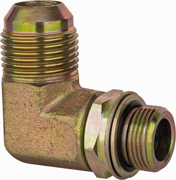 Voss - 1-1/16 - 12 x M22x1.5 Male Thread, Zinc Plated Carbon Steel Industrial Pipe 90° Elbow Adapter - MJIC x Male Metric - Benchmark Tooling