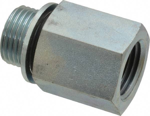 Voss - 1/2 Male Thread x 1/2 Female Thread, Zinc Plated Carbon Steel Industrial Pipe Adapter - MBSPP x FNPT - Benchmark Tooling